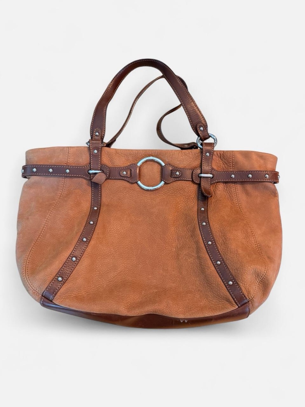 Leather Stud-Trim Tote Bag - Brown